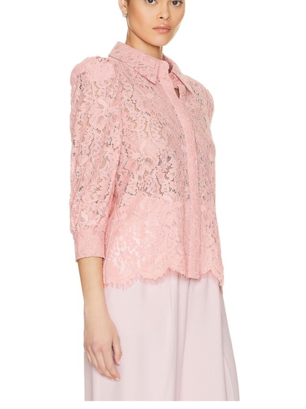 L'AGENCE Pink Lace Button-Down Blouse - Picture 7 of 7